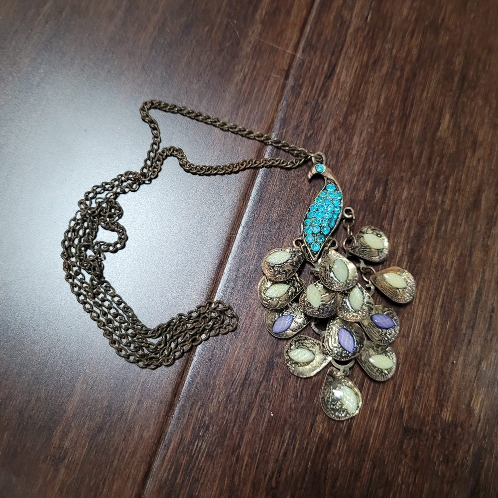 Blue and Purple Peacock Necklace with Vintage Design